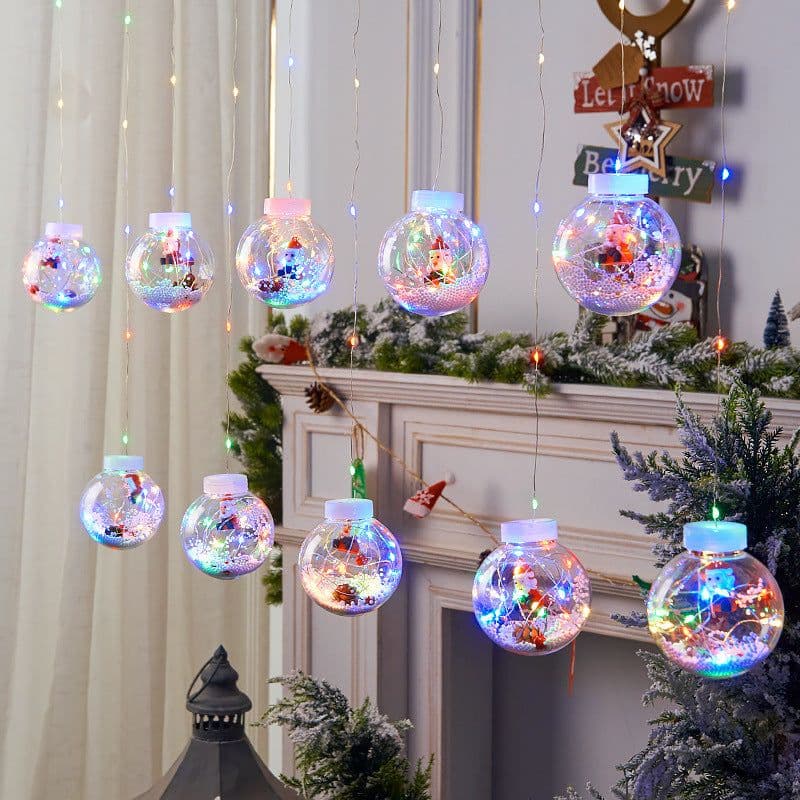 image-10PCS LED Christmas Curtain Lamp Fairy Snowman Wishing Ball Lamp String Christmas Window Decoration Christmas Light Room