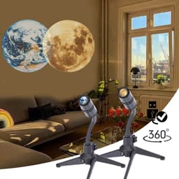 image-2 In 1 Star Projector Earth And Moon Projection Lamp 360 Rotating Bracket USB Led Night Light For Bedroom Decoration
