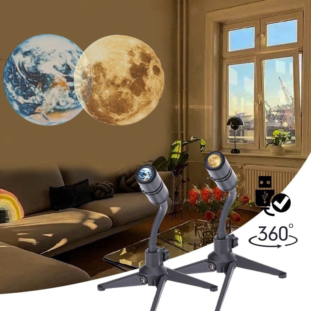image-2 In 1 Star Projector Earth And Moon Projection Lamp 360 Rotating Bracket USB Led Night Light For Bedroom Decoration