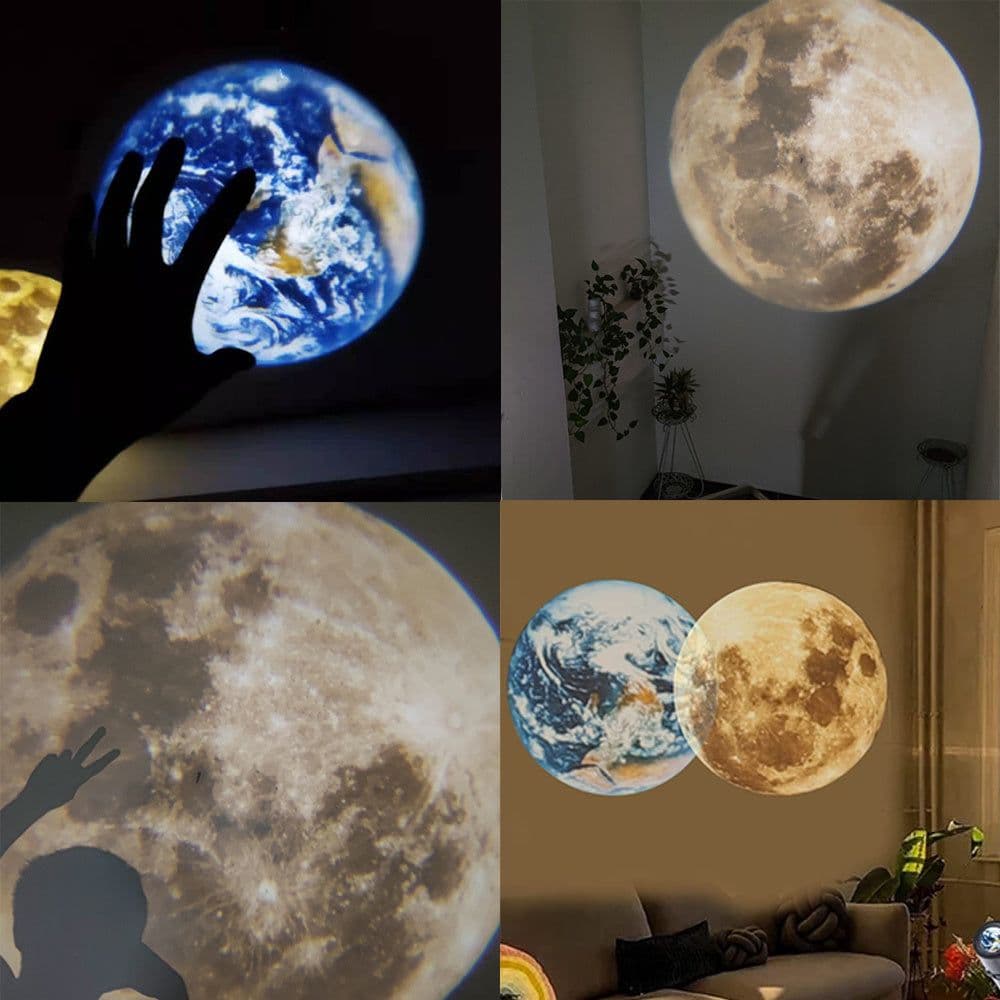 image-2 In 1 Star Projector Earth And Moon Projection Lamp 360 Rotating Bracket USB Led Night Light For Bedroom Decoration