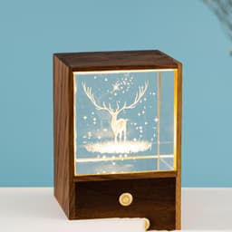 image-Wooden Box Square Crystal Ball Elk Cloud Night Light Christmas Birthday Gift