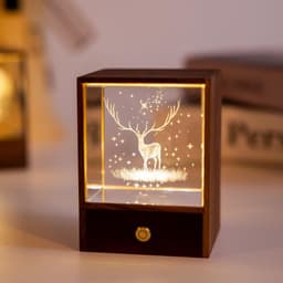 image-Wooden Box Square Crystal Ball Elk Cloud Night Light Christmas Birthday Gift