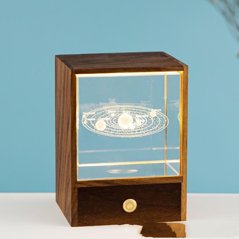 image-Wooden Box Square Crystal Ball Elk Cloud Night Light Christmas Birthday Gift