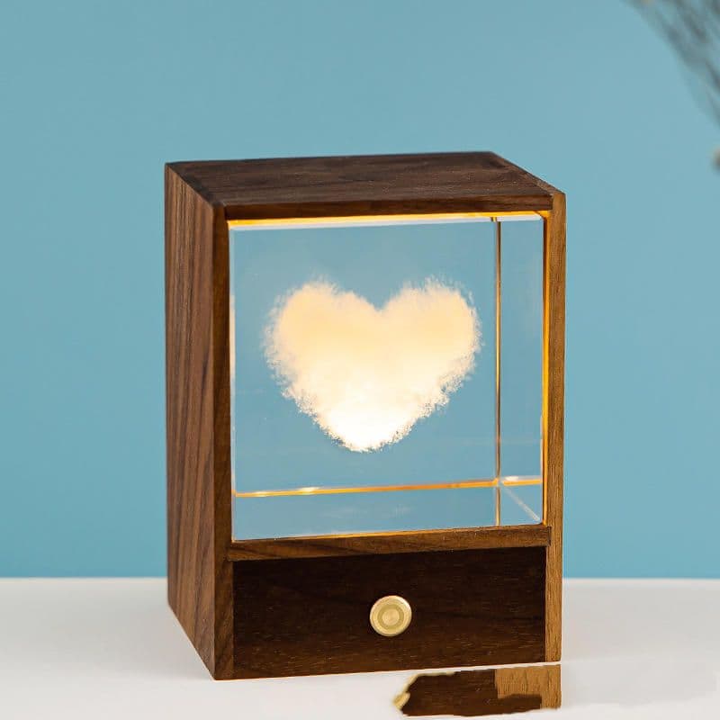 image-Wooden Box Square Crystal Ball Elk Cloud Night Light Christmas Birthday Gift