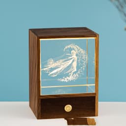 image-Wooden Box Square Crystal Ball Elk Cloud Night Light Christmas Birthday Gift