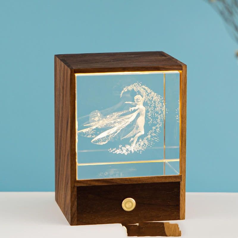 image-Wooden Box Square Crystal Ball Elk Cloud Night Light Christmas Birthday Gift