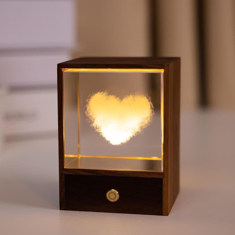 image-Wooden Box Square Crystal Ball Elk Cloud Night Light Christmas Birthday Gift