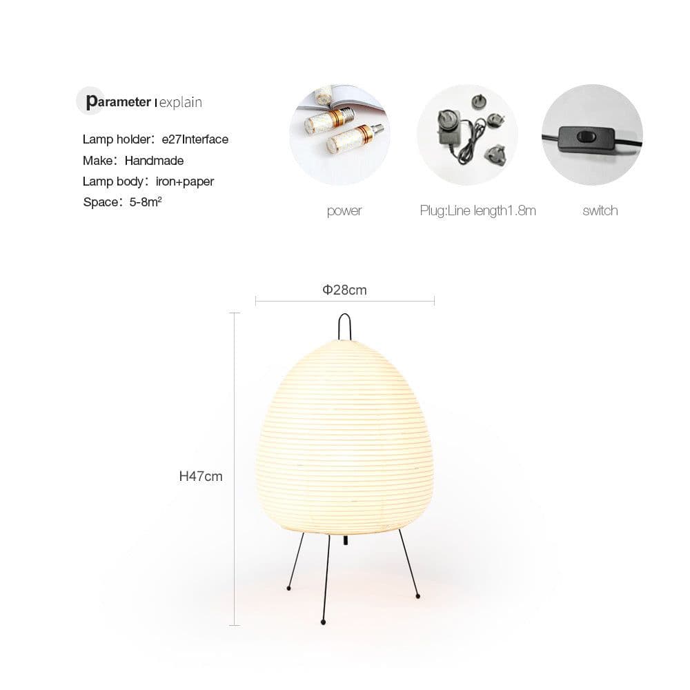 image-Japanese Style Rice Paper Living Room Bedroom Nordic Decorative Table Lamp