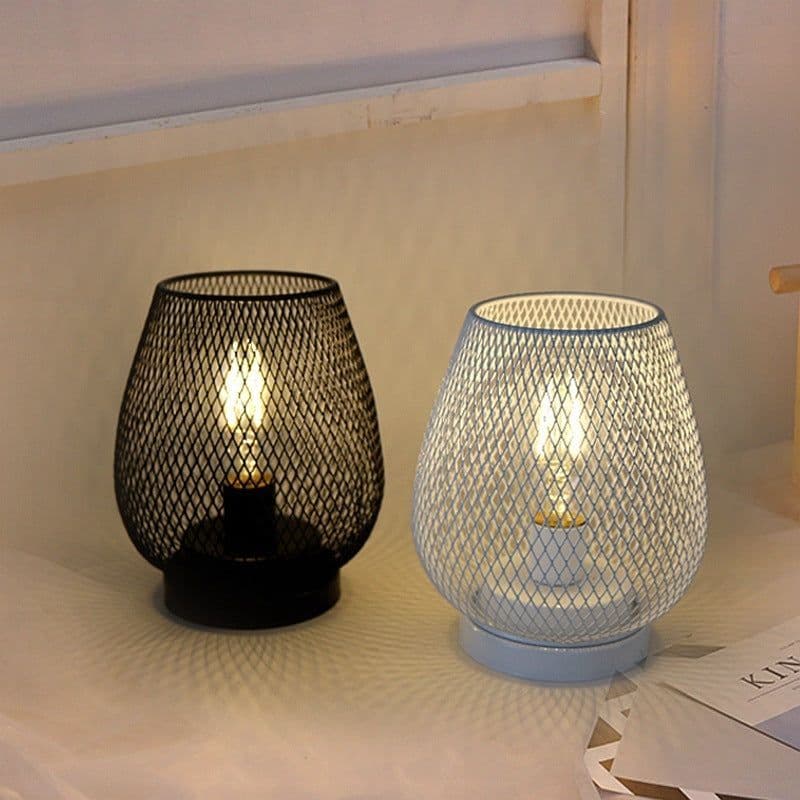 image-Retro Iron Art Table Lamp Battery Powered Night Light Hollowed Out Birdcage Desk Reading Lamp Bedroom Decor Bedside Table Lamp Home Decor