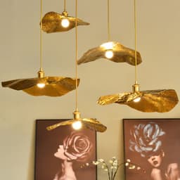 image-Chinese Style Lotus Leaf Chandelier Stair Light Tea Room Hotel