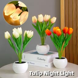 image-LED Tulip Flower Night Light Artificial Flowerpot Potted Plant Landscape Table Lamp Home Bedroom Living Room Decoration Gift