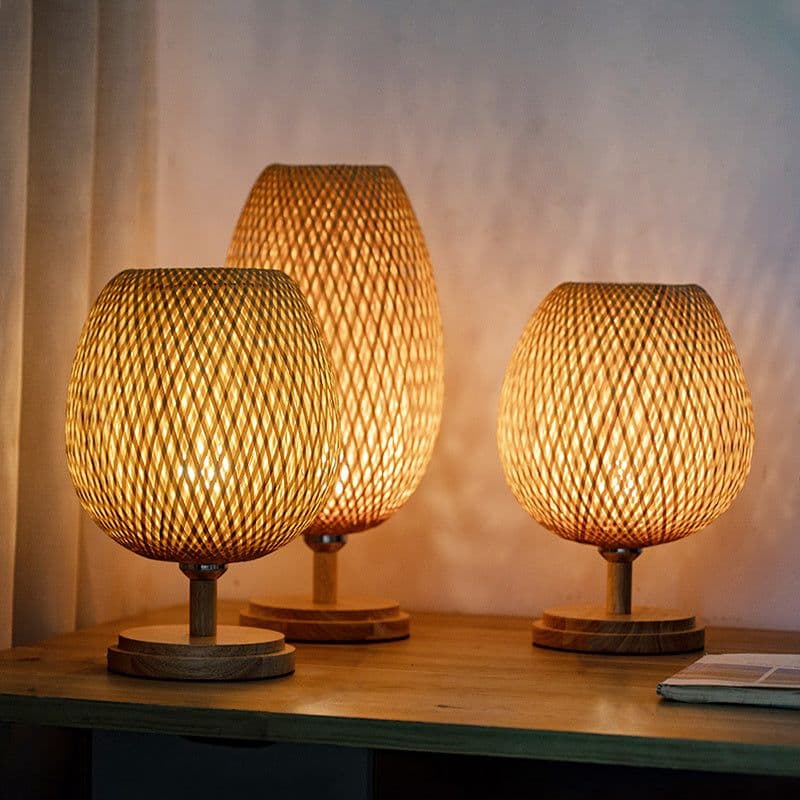 image-Bamboo Woven Table Lamp Japanese Style Zen Bedroom Living Room