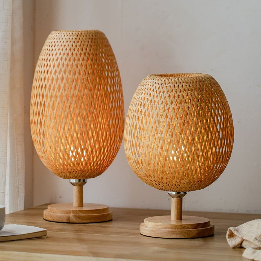 image-Bamboo Woven Table Lamp Japanese Style Zen Bedroom Living Room