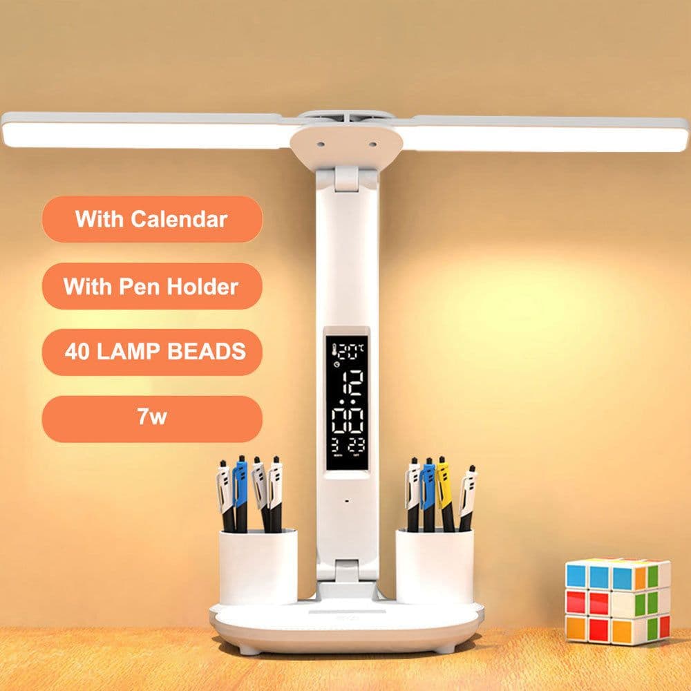 image-LED Desk Lamp,Multifunction Table Lamp With Calendar USB Touch Night Light With Pen Holder For Bedroom Reading Lamp