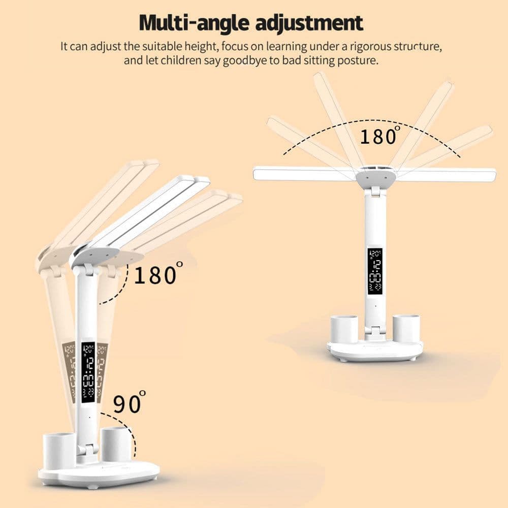 image-LED Desk Lamp,Multifunction Table Lamp With Calendar USB Touch Night Light With Pen Holder For Bedroom Reading Lamp
