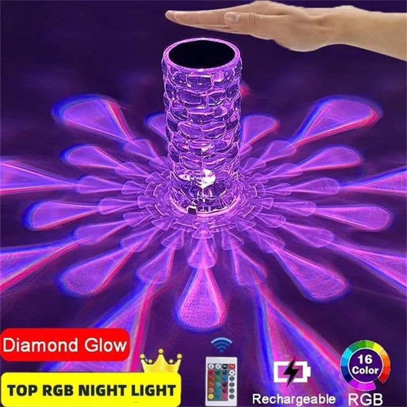 image-Crystal Table Lamp Rechargeable Diamond Night Light With Teardrop Shape Bedside LED Lights Lamp 3 And 16Color Touch Lamp For Home Bedroom Decor