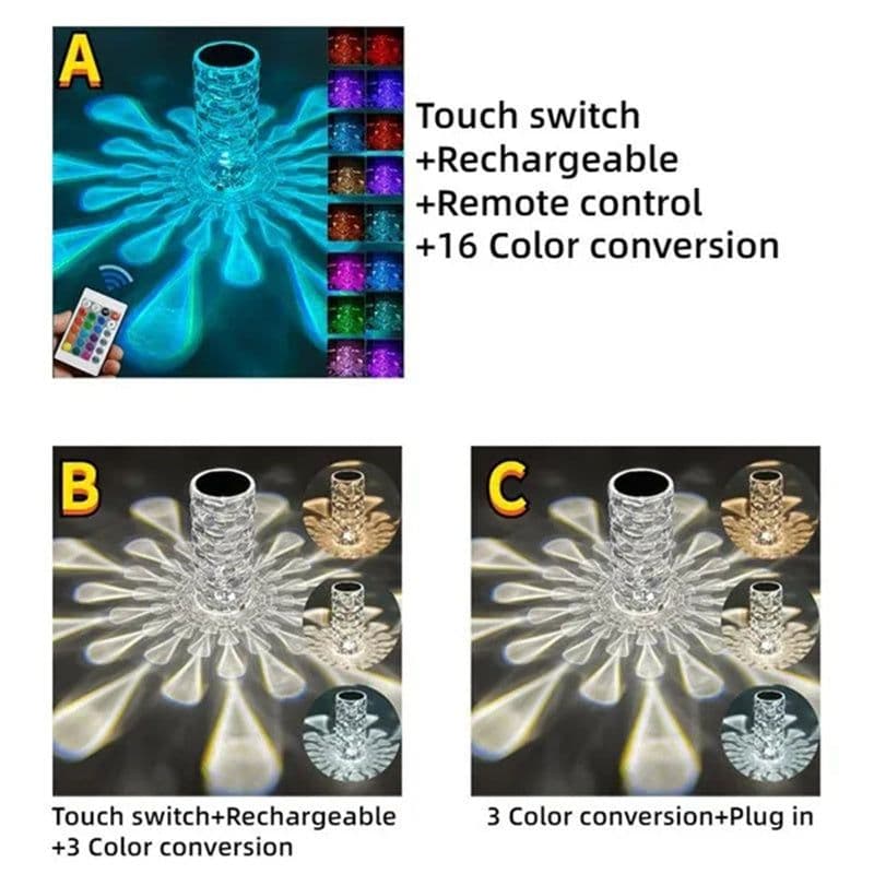 image-Crystal Table Lamp Rechargeable Diamond Night Light With Teardrop Shape Bedside LED Lights Lamp 3 And 16Color Touch Lamp For Home Bedroom Decor