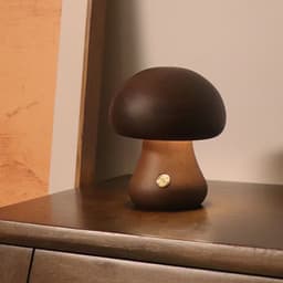 image-INS Wooden Cute Mushroom LED Night Light With Touch Switch Bedside Table Lamp For Bedroom Childrens Room Sleeping Night Lamps Home Decor