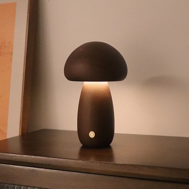 image-INS Wooden Cute Mushroom LED Night Light With Touch Switch Bedside Table Lamp For Bedroom Childrens Room Sleeping Night Lamps Home Decor