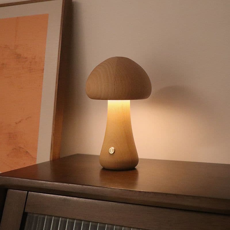image-INS Wooden Cute Mushroom LED Night Light With Touch Switch Bedside Table Lamp For Bedroom Childrens Room Sleeping Night Lamps Home Decor