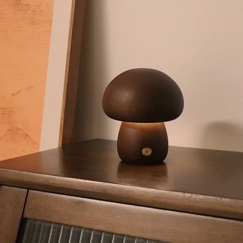 image-INS Wooden Cute Mushroom LED Night Light With Touch Switch Bedside Table Lamp For Bedroom Childrens Room Sleeping Night Lamps Home Decor
