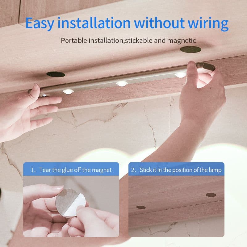 image-Motion Sensor Lamp Under The Cabinet Dimmable Cabinet Lamp Rechargeable Magnetic Suction Installation Kitchen Night Light Wardrobe Lamp