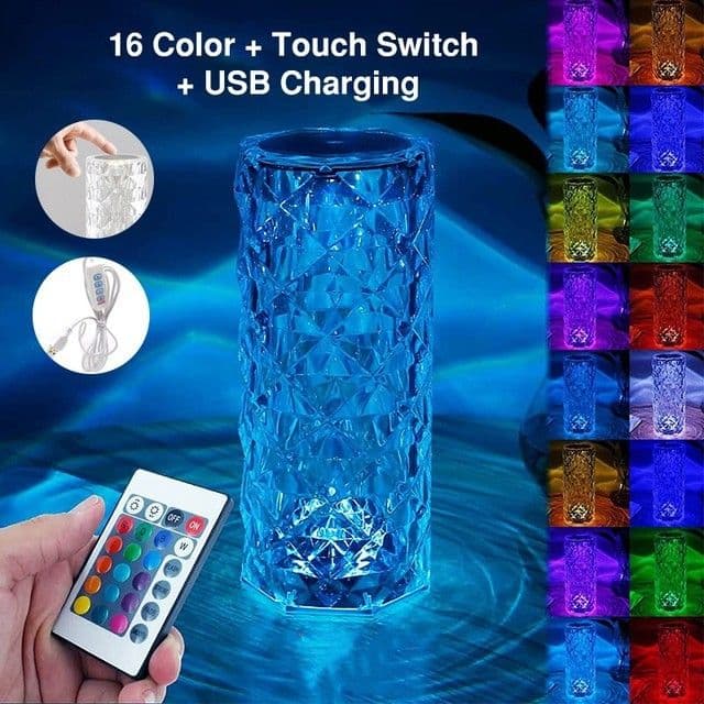 image-16 Colors LED Crystal Lamp Rose Light Touch Table Lamps Bedr