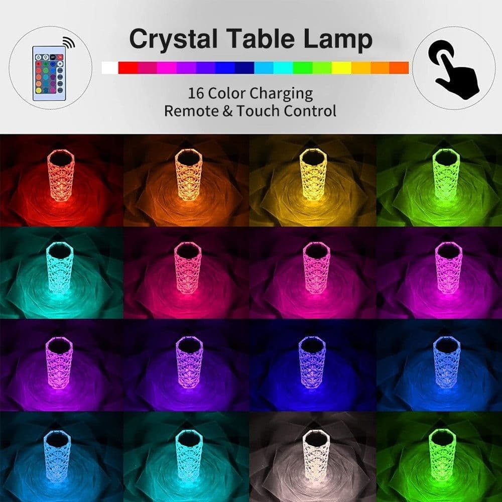 image-16 Colors LED Crystal Lamp Rose Light Touch Table Lamps Bedr