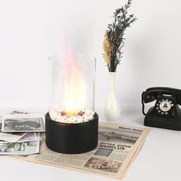 image-Tabletop Alcohol Fireplace Light Indoor Stainless Steel Stove Round Glass Ambiance Light