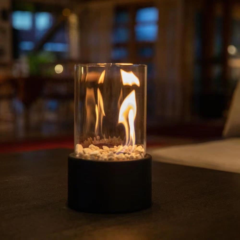 image-Tabletop Alcohol Fireplace Light Indoor Stainless Steel Stove Round Glass Ambiance Light