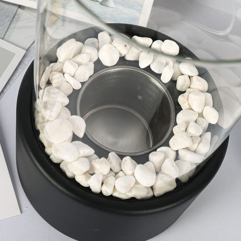 image-Tabletop Alcohol Fireplace Light Indoor Stainless Steel Stove Round Glass Ambiance Light