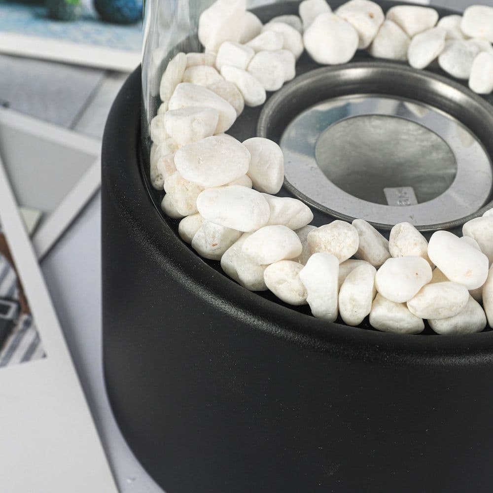 image-Tabletop Alcohol Fireplace Light Indoor Stainless Steel Stove Round Glass Ambiance Light