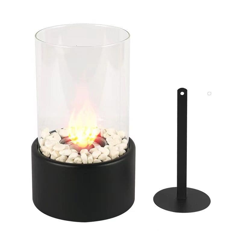 image-Tabletop Alcohol Fireplace Light Indoor Stainless Steel Stove Round Glass Ambiance Light