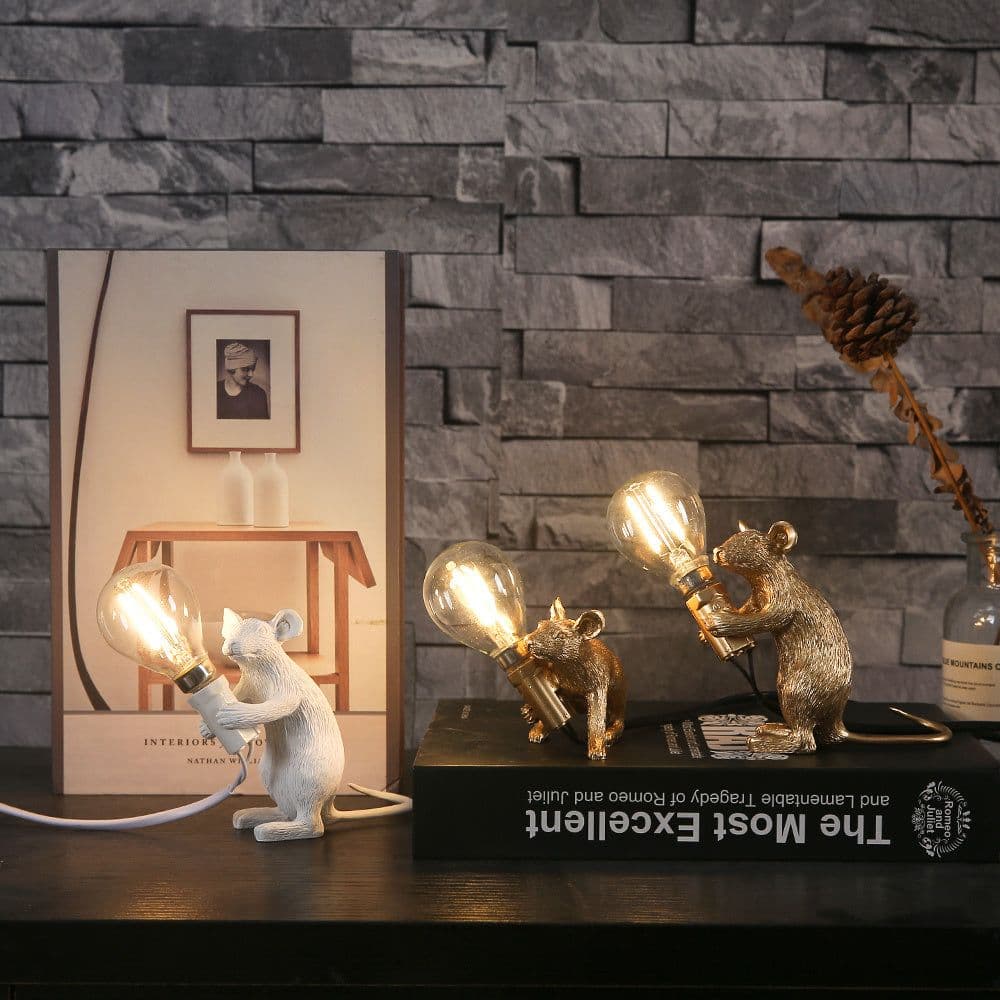 image-Creative Nordic Resin Mouse Table Lamp Desk LED Night Lights Small Mini Rat Desk Lamps
