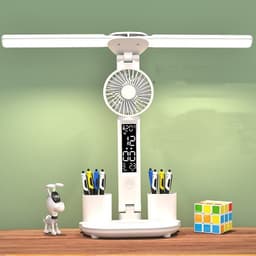 image-Double Head Lighting LED FanTable Lamp Eye Protection Plug In Style