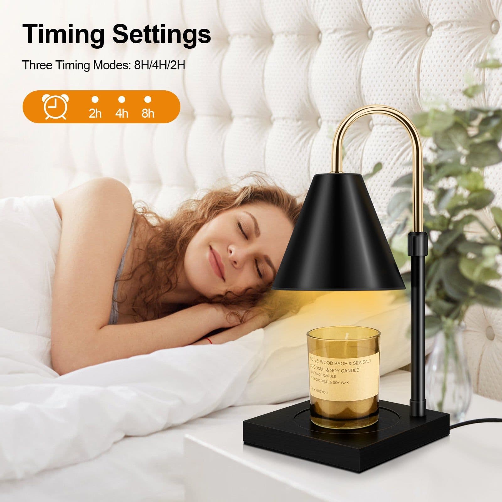 image-Candle Warmer, Candle Warmer Lamp With Timer Dimmable And Adjustable Height Candle Lamp Warmer Compatible With Jar Candles For Home Decor Electric Wax Melter Warmer, Wooden Base Black