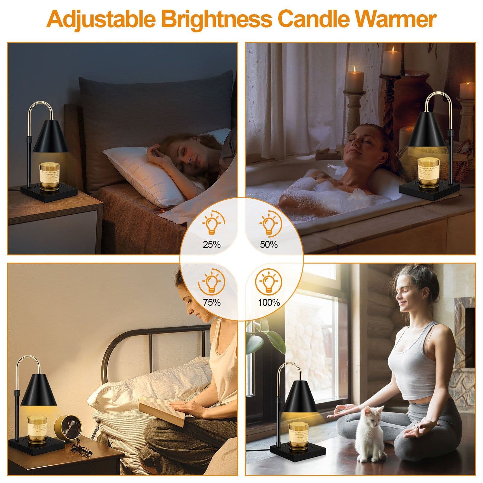image-Candle Warmer, Candle Warmer Lamp With Timer Dimmable And Adjustable Height Candle Lamp Warmer Compatible With Jar Candles For Home Decor Electric Wax Melter Warmer, Wooden Base Black