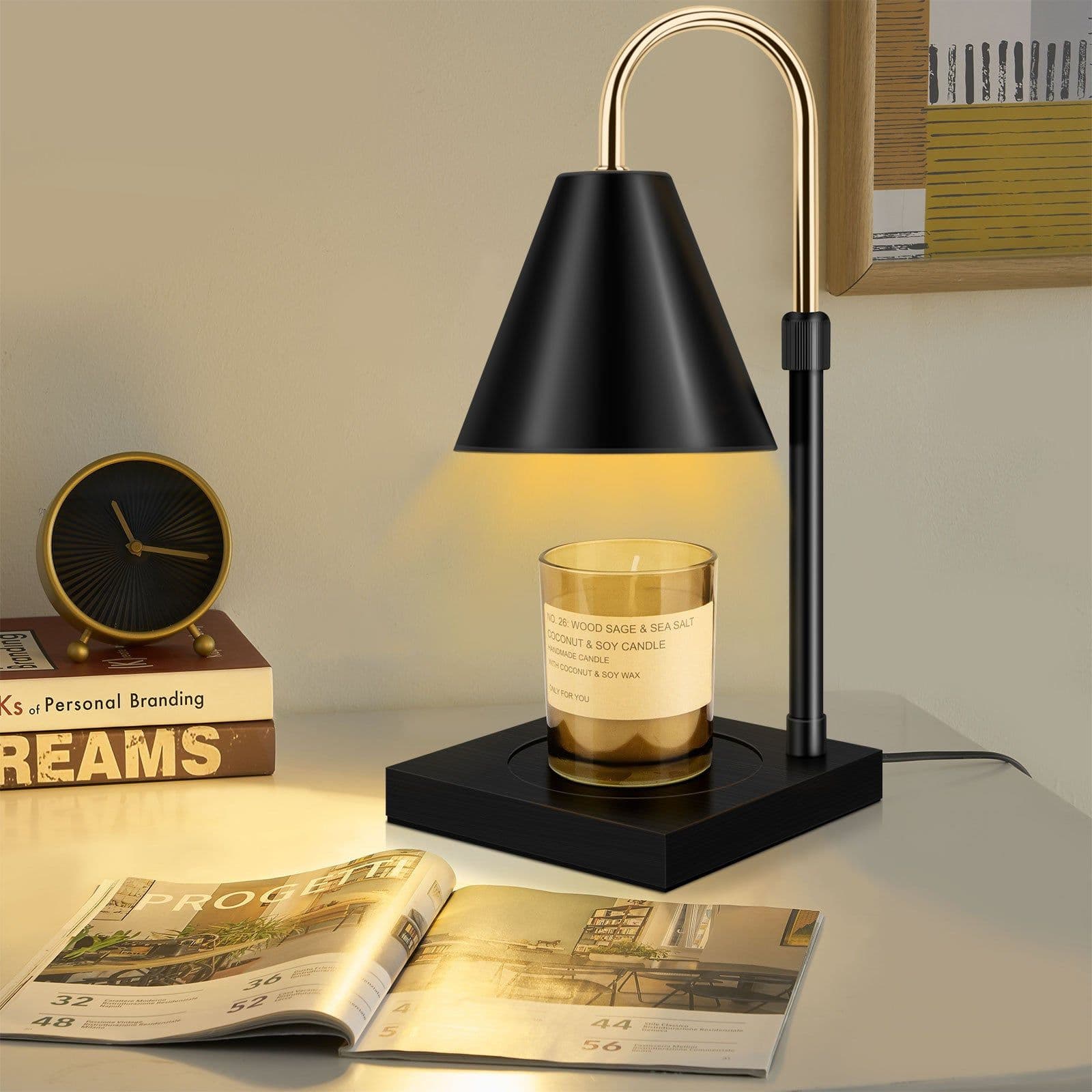 image-Candle Warmer, Candle Warmer Lamp With Timer Dimmable And Adjustable Height Candle Lamp Warmer Compatible With Jar Candles For Home Decor Electric Wax Melter Warmer, Wooden Base Black