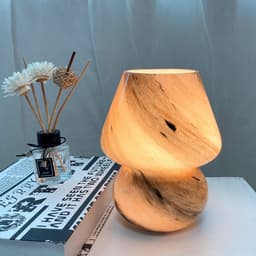 image-Handmade Glass Mushroom Table Lamp, Bedside Small Night Lamp