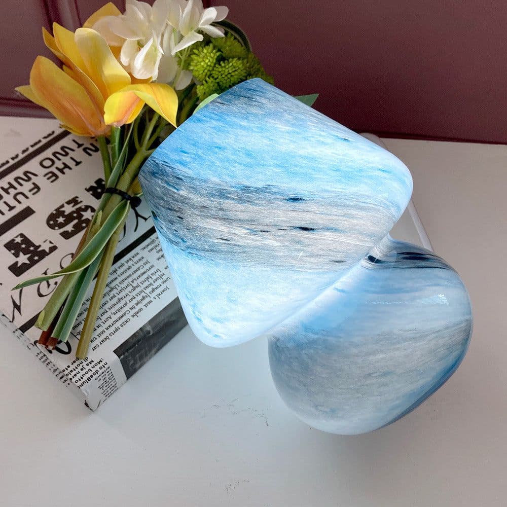 image-Handmade Glass Mushroom Table Lamp, Bedside Small Night Lamp