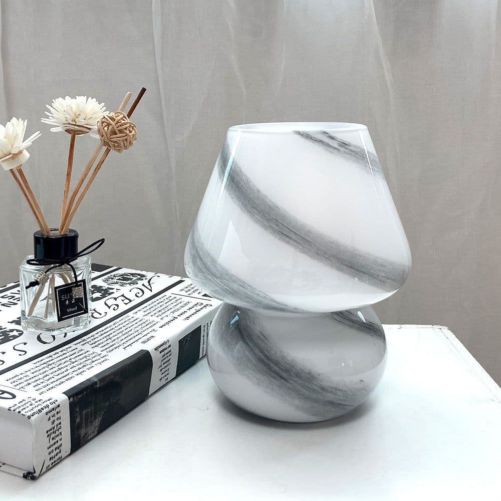 image-Handmade Glass Mushroom Table Lamp, Bedside Small Night Lamp
