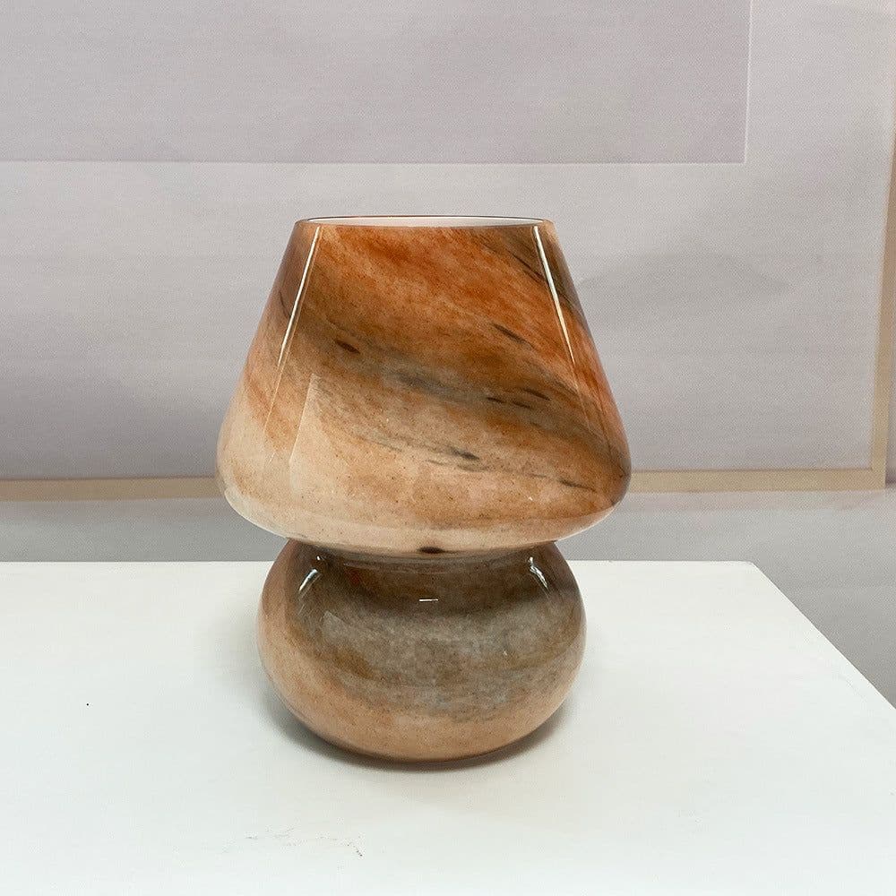 image-Handmade Glass Mushroom Table Lamp, Bedside Small Night Lamp