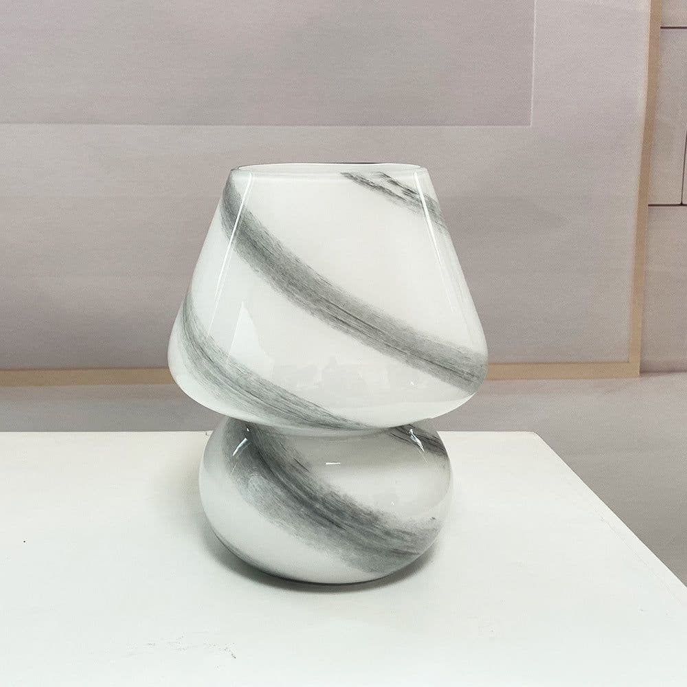 image-Handmade Glass Mushroom Table Lamp, Bedside Small Night Lamp