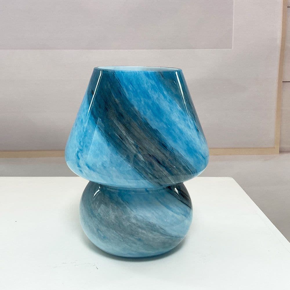 image-Handmade Glass Mushroom Table Lamp, Bedside Small Night Lamp