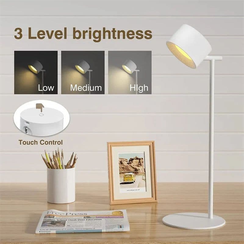 image-Magnetic Touchable LED USB Rechargeable Table Lamp 360 Rotate Cordless Remote Control Desk Lights Home Bedroom Wall Night Lamp