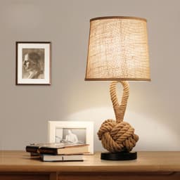 image-Metal Table Lamp American Retro Bedroom Fabric Craft Hemp Rope