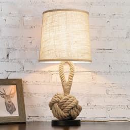 image-Metal Table Lamp American Retro Bedroom Fabric Craft Hemp Rope