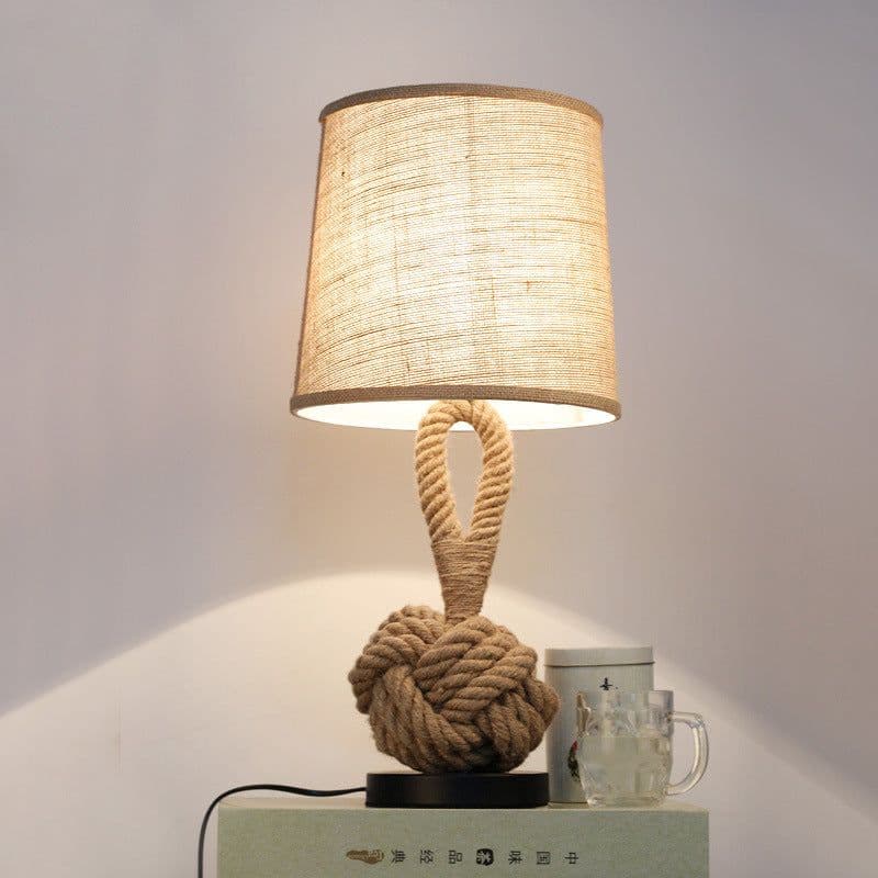 image-Metal Table Lamp American Retro Bedroom Fabric Craft Hemp Rope