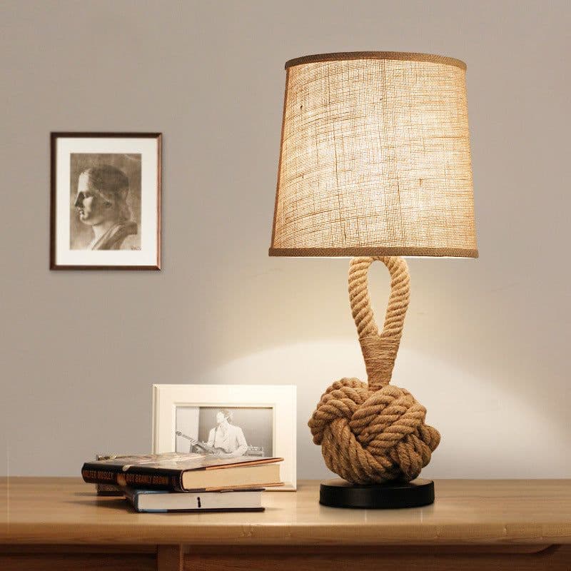 image-Metal Table Lamp American Retro Bedroom Fabric Craft Hemp Rope