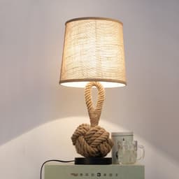 image-Metal Table Lamp American Retro Bedroom Fabric Craft Hemp Rope